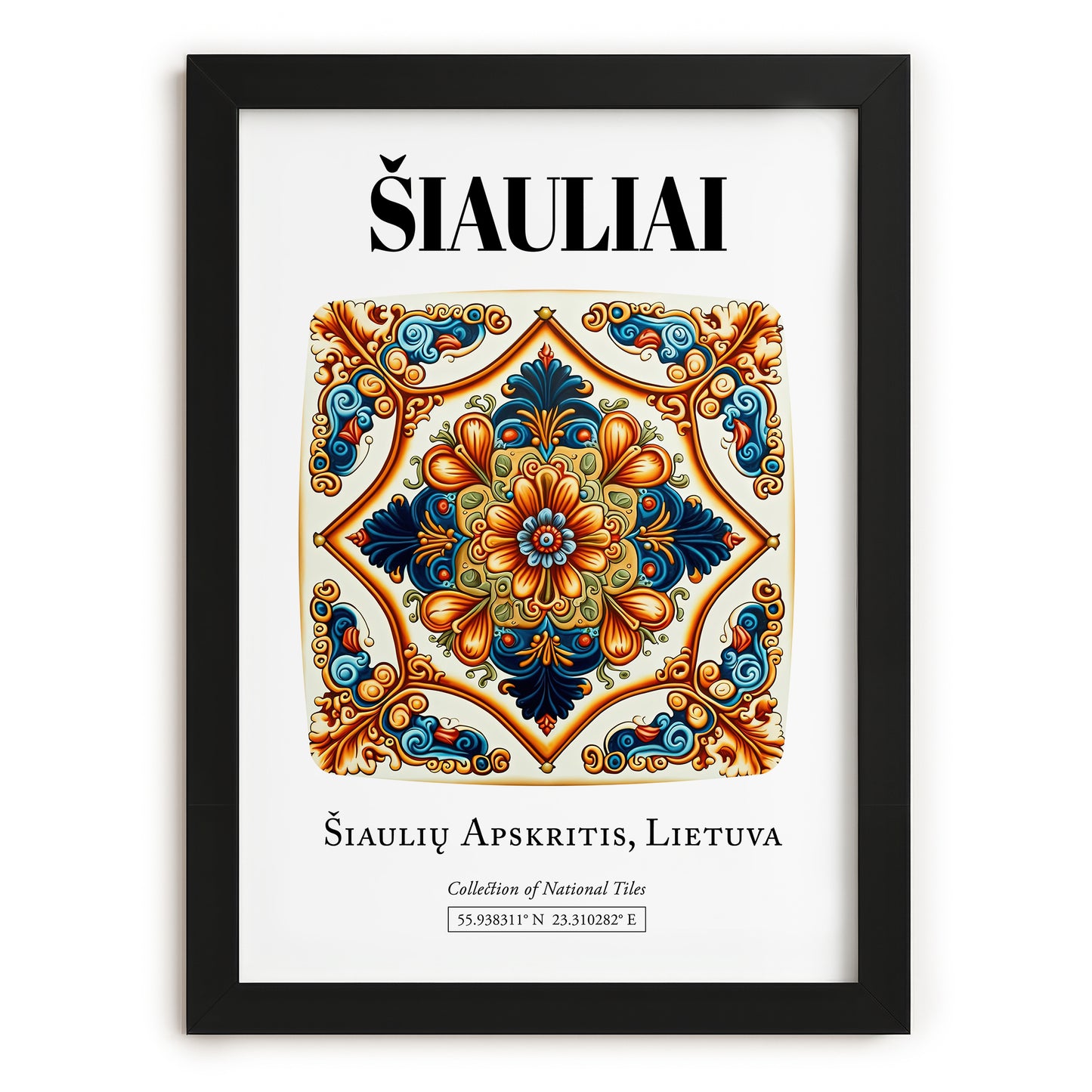 Šiauliai, Lithuania – Cityscape Wall Art, in sleek black frame