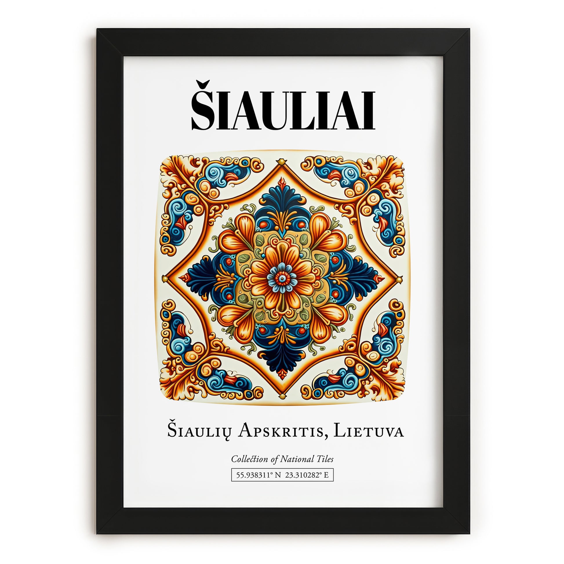 Šiauliai, Lithuania – Cityscape Wall Art, in sleek black frame