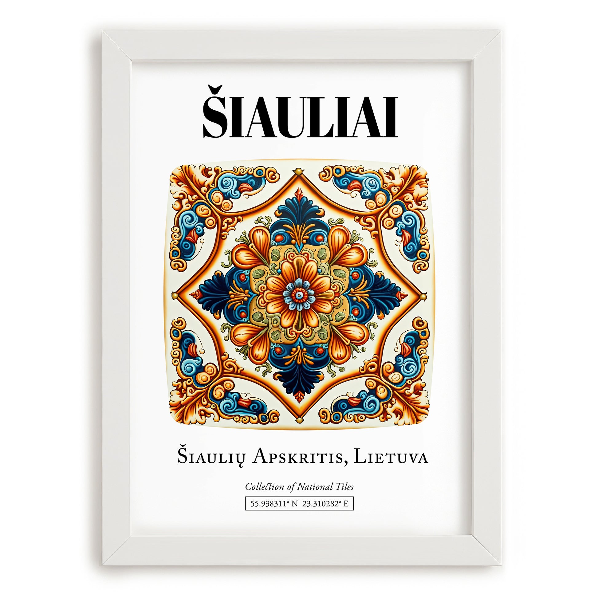 Šiauliai, Lithuania – Cityscape Wall Art, placed in minimal white frame