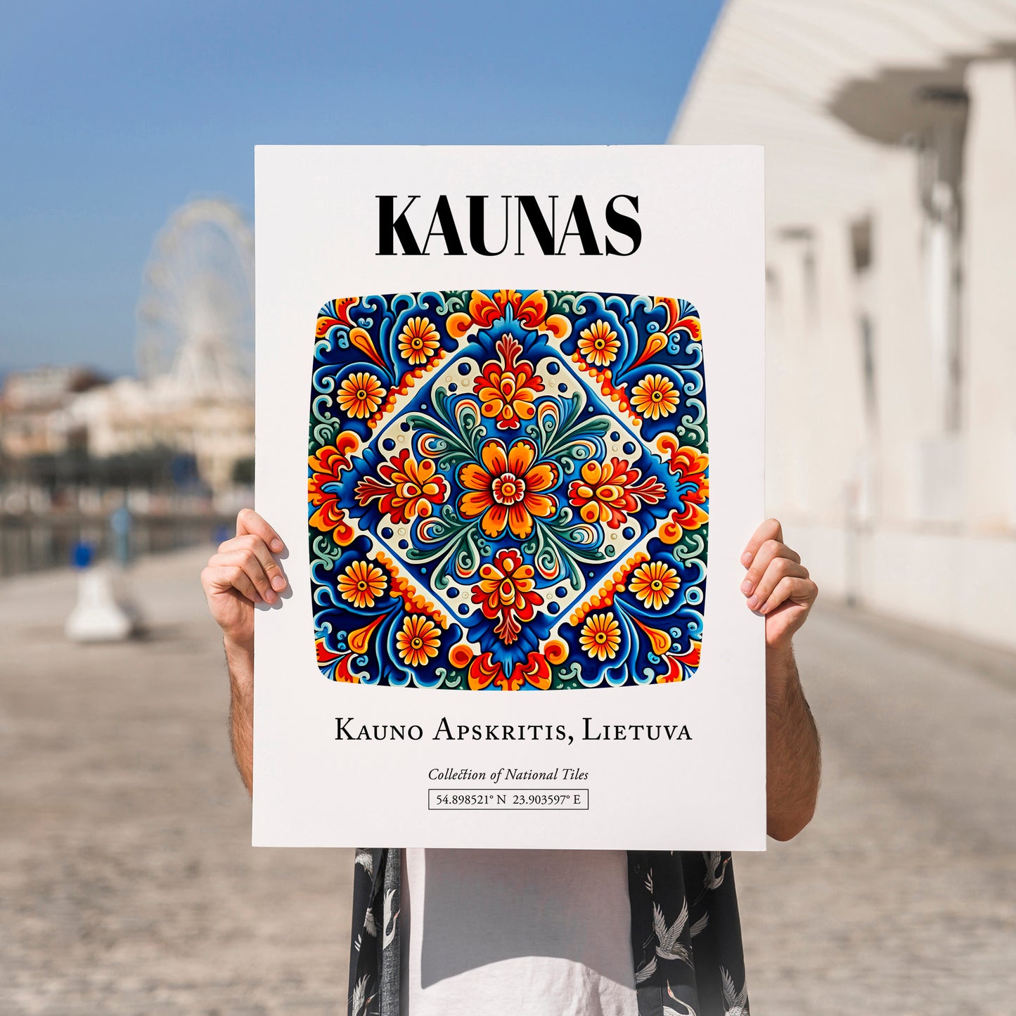 Kaunas, Lithuania – Travel Wall Art, no-text version framed in wood