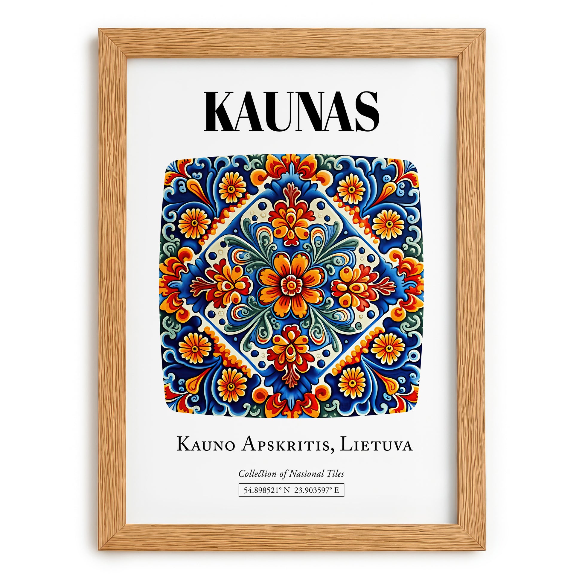 Kaunas, Lithuania – Travel Wall Art, set in oak frame