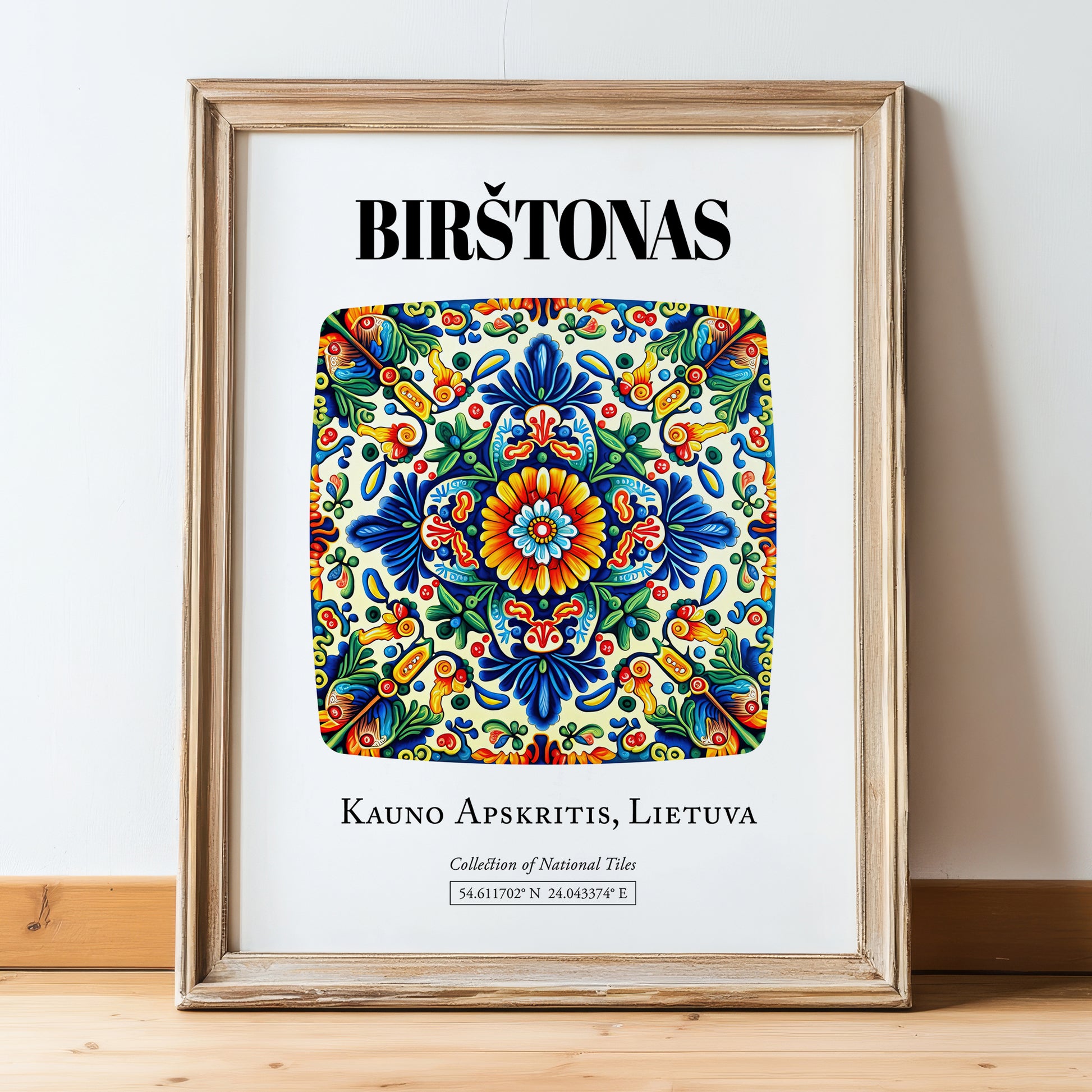 Birštonas, Lithuania – Travel Wall Art, in wooden frame leaning on the floor