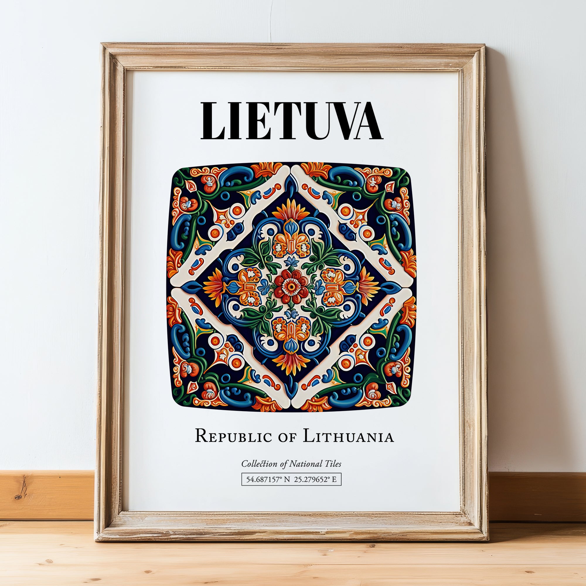 Lietuva, Lithuania – Wanderlust Wall Decor, in wooden frame leaning on the floor