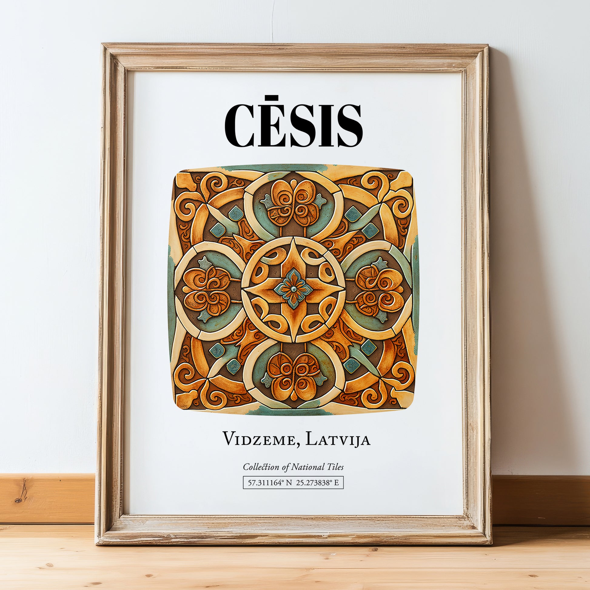 Cēsis, Latvia – Travel Wall Decor, in wooden frame leaning on the floor