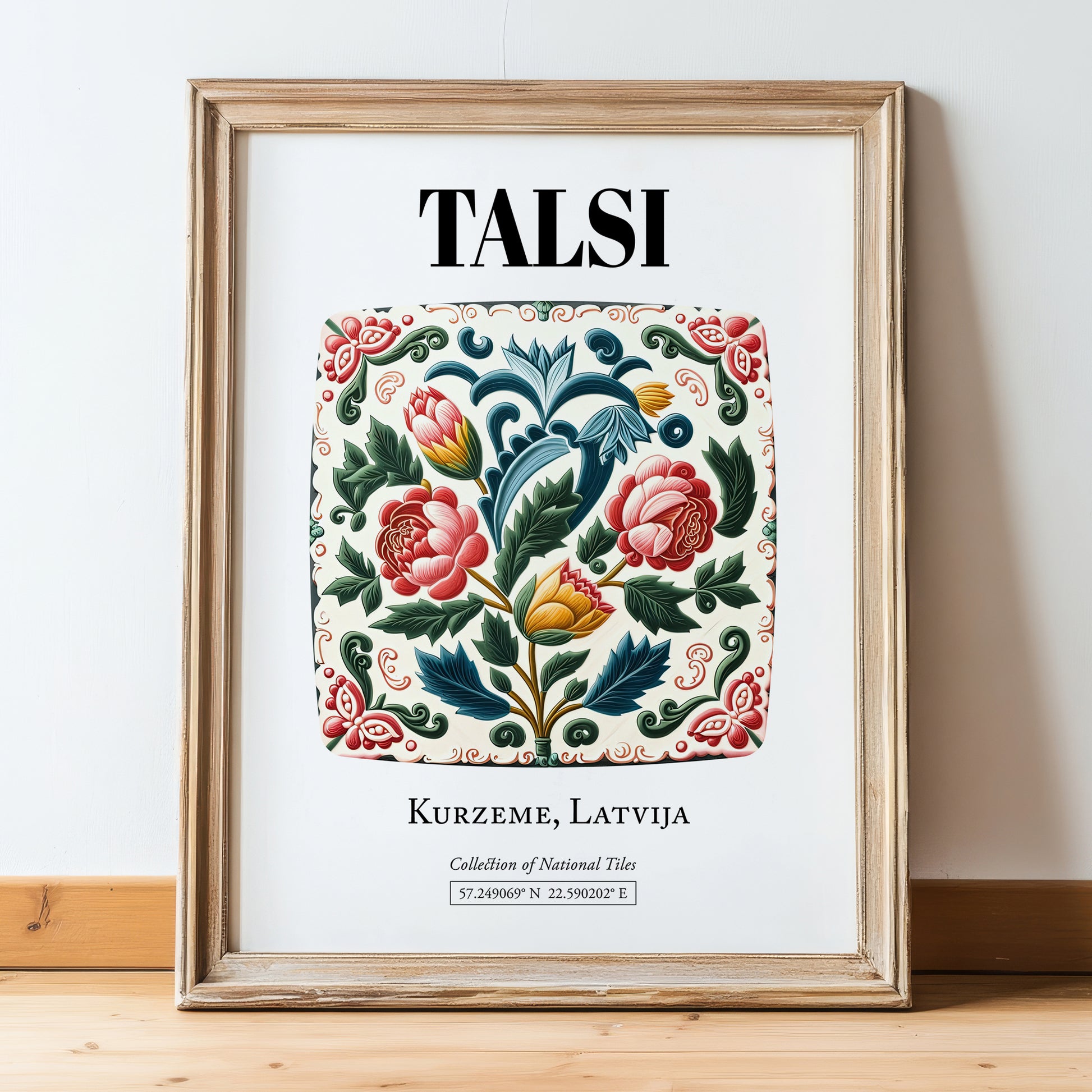 Talsi, Latvia – Travel Destination Art, in wooden frame leaning on the floor