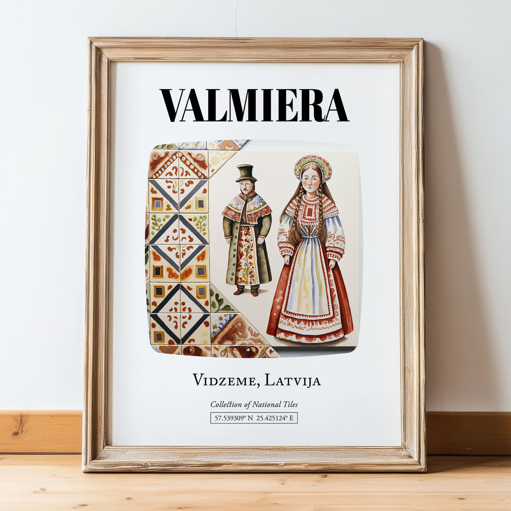 Valmiera, Latvia – Global Cities Wall Print, in wooden frame leaning on the floor