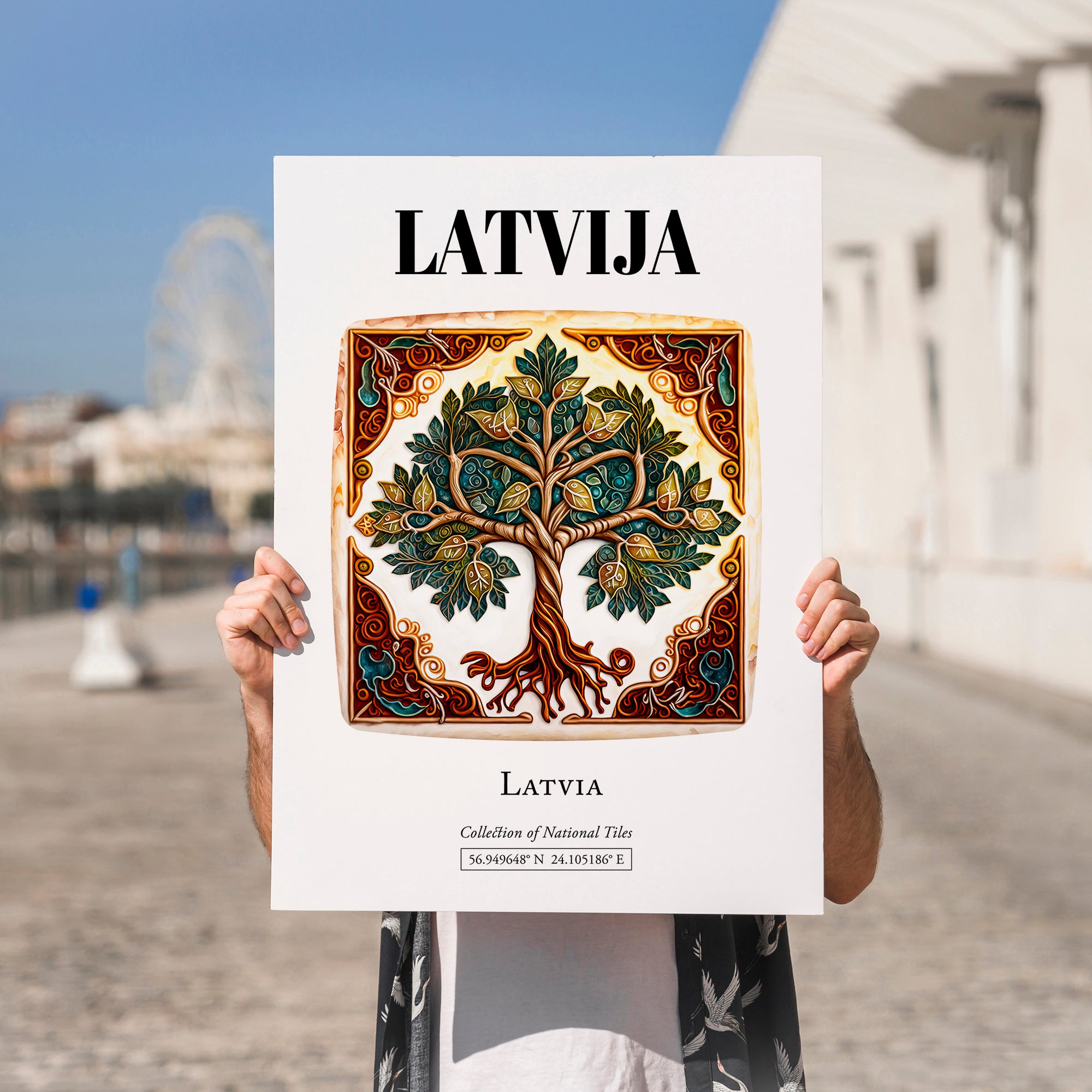 Latvija, Latvia – Wanderlust-Inspired Poster, no-text version framed in wood