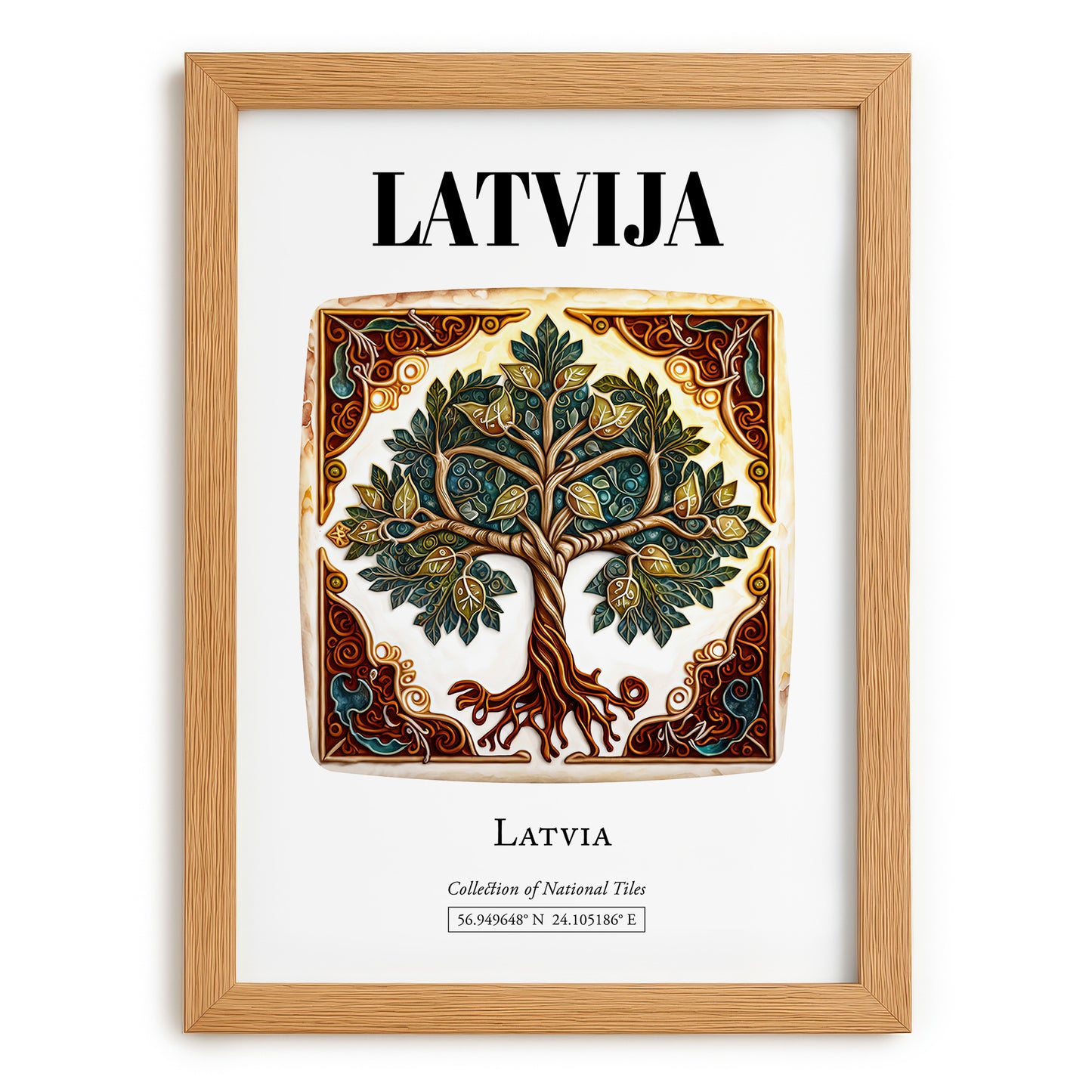 Latvija, Latvia – Wanderlust-Inspired Poster, set in oak frame
