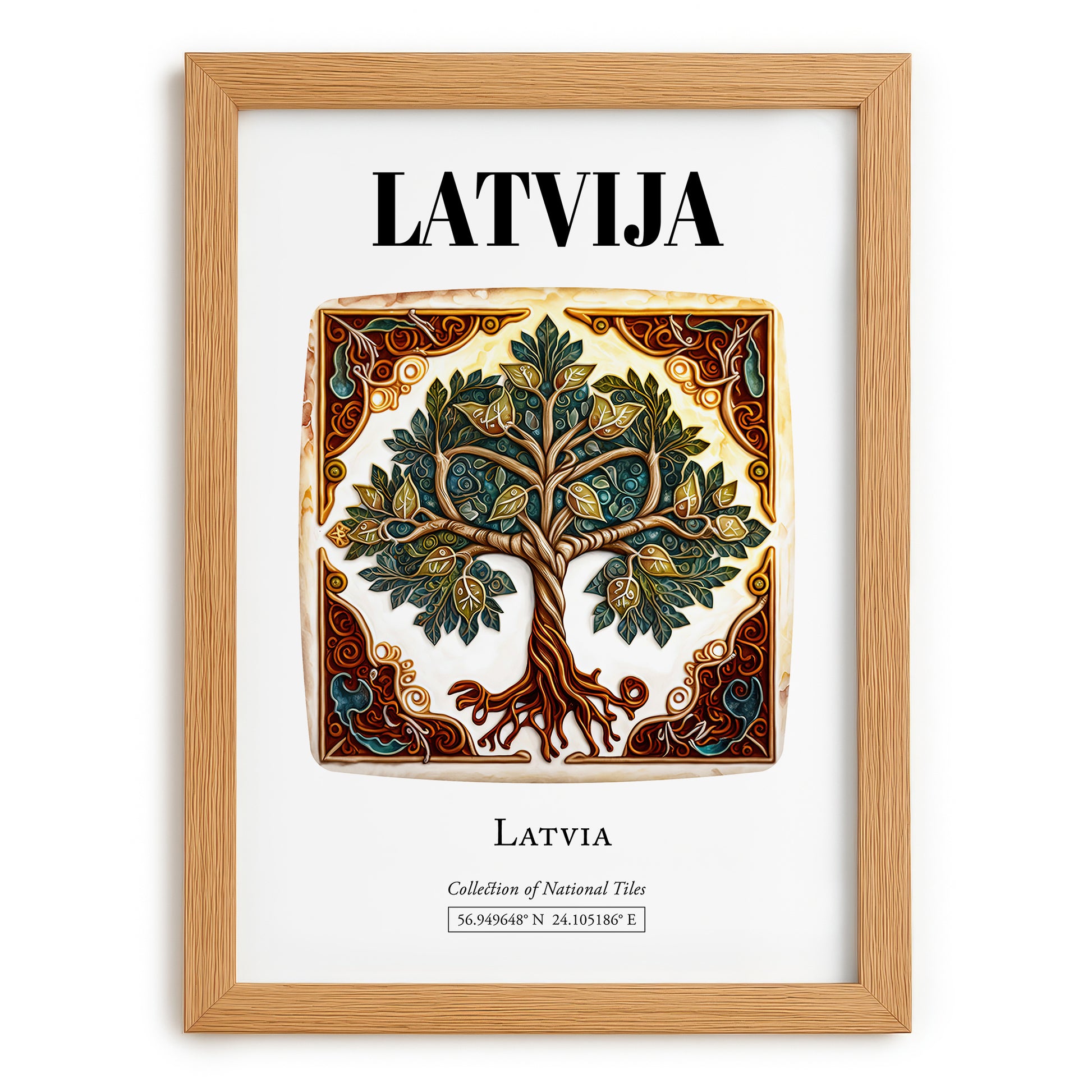 Latvija, Latvia – Wanderlust-Inspired Poster, set in oak frame