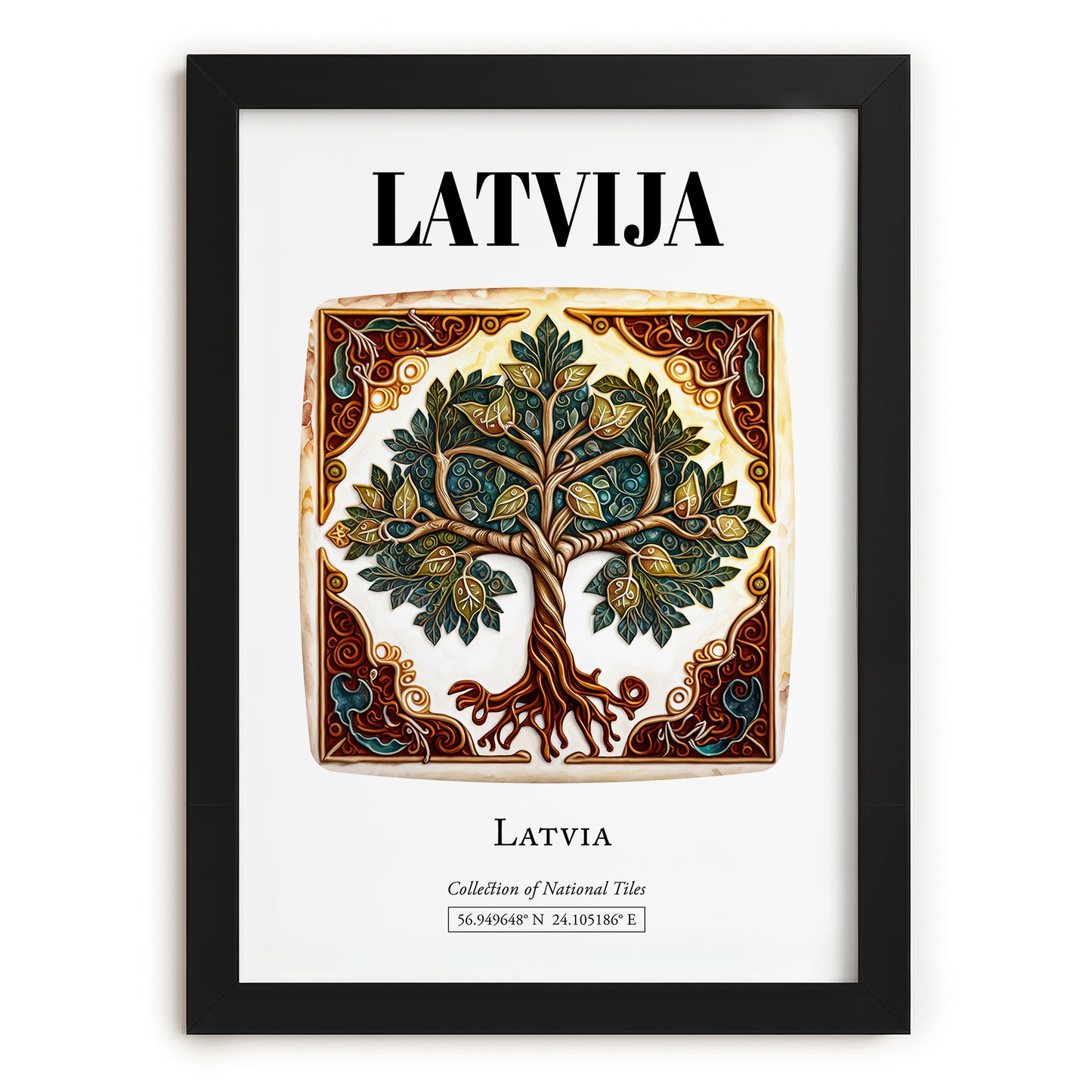 Latvija, Latvia – Wanderlust-Inspired Poster, in sleek black frame
