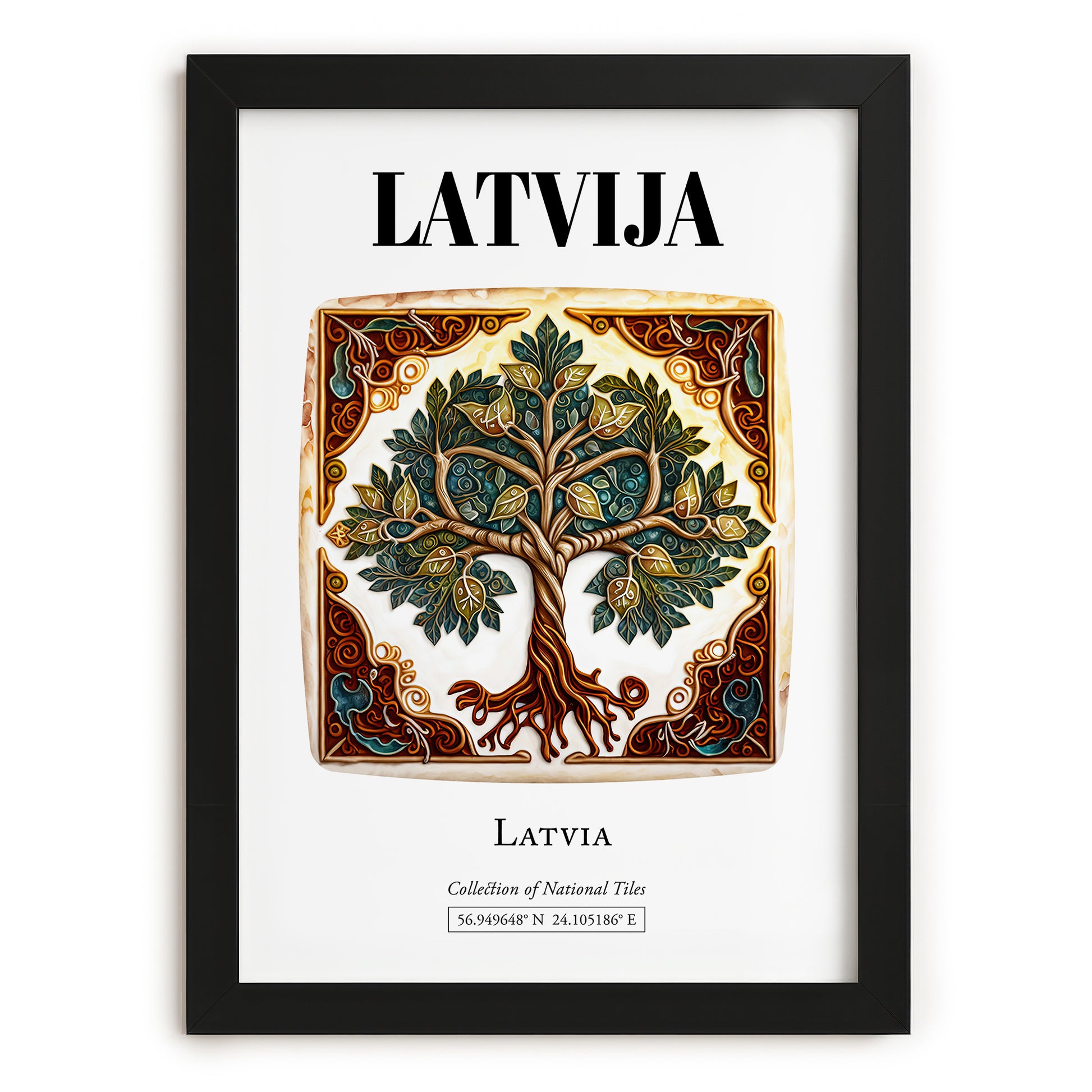 Latvija, Latvia – Wanderlust-Inspired Poster, in sleek black frame