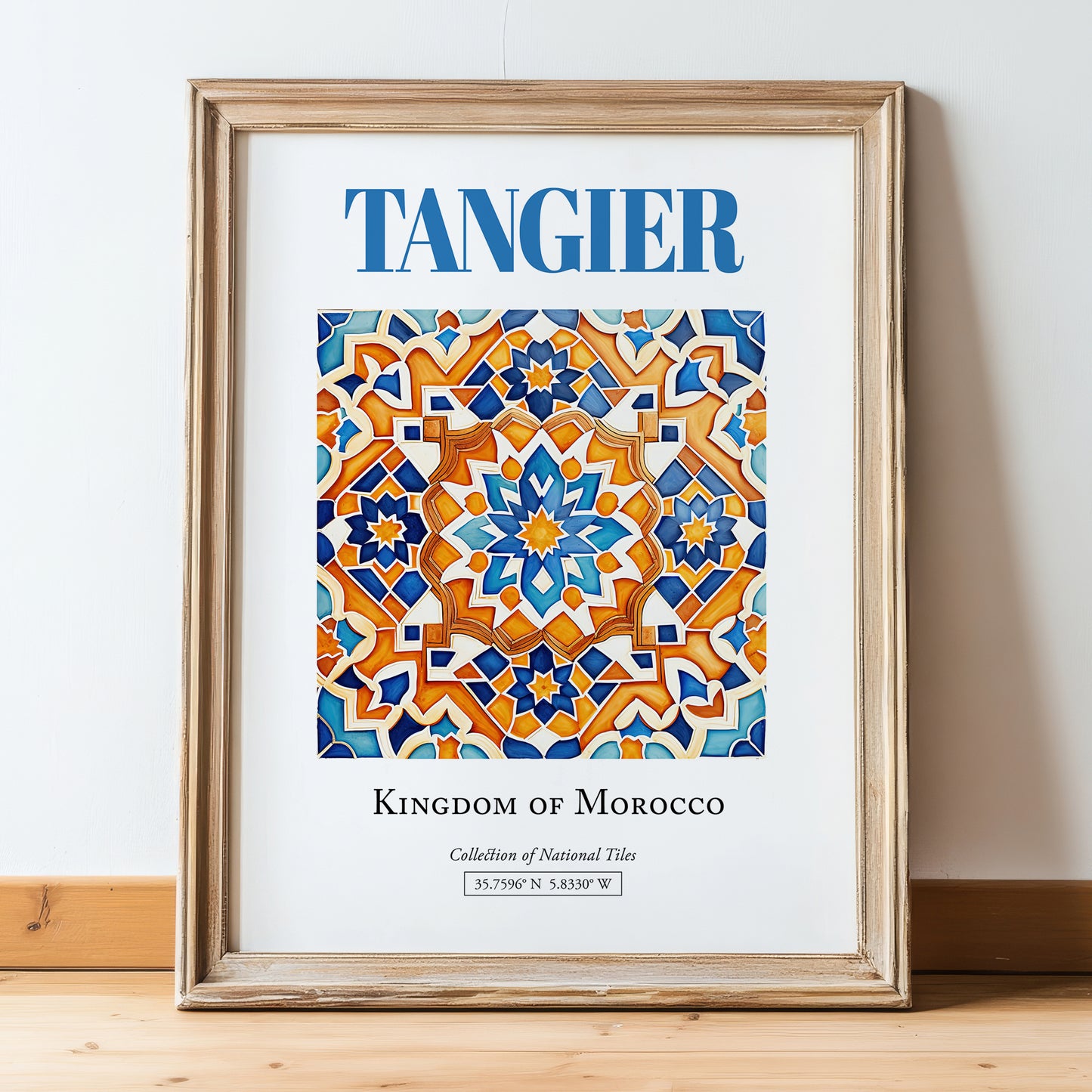 Tangier, Morocco – Travel Wall Decor, in wooden frame leaning on the floor