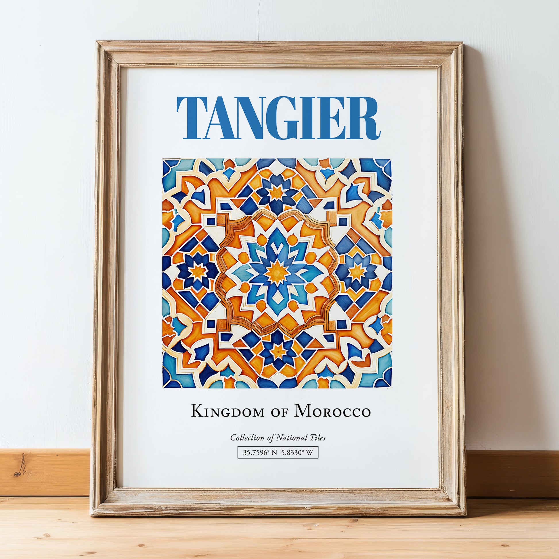 Tangier, Morocco – Travel Wall Decor, in wooden frame leaning on the floor