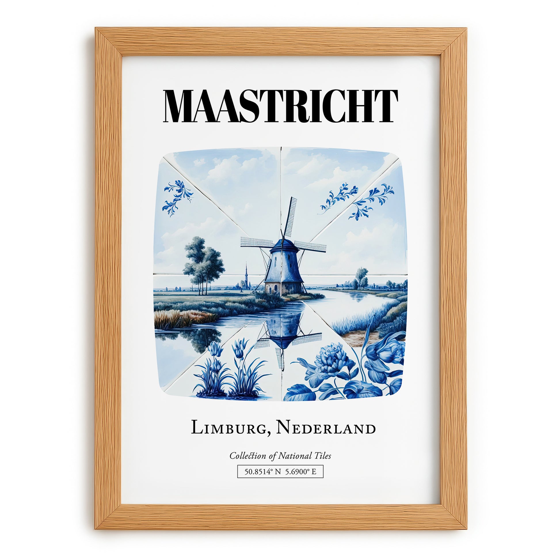 Maastricht, Netherlands – Travel Poster, set in oak frame
