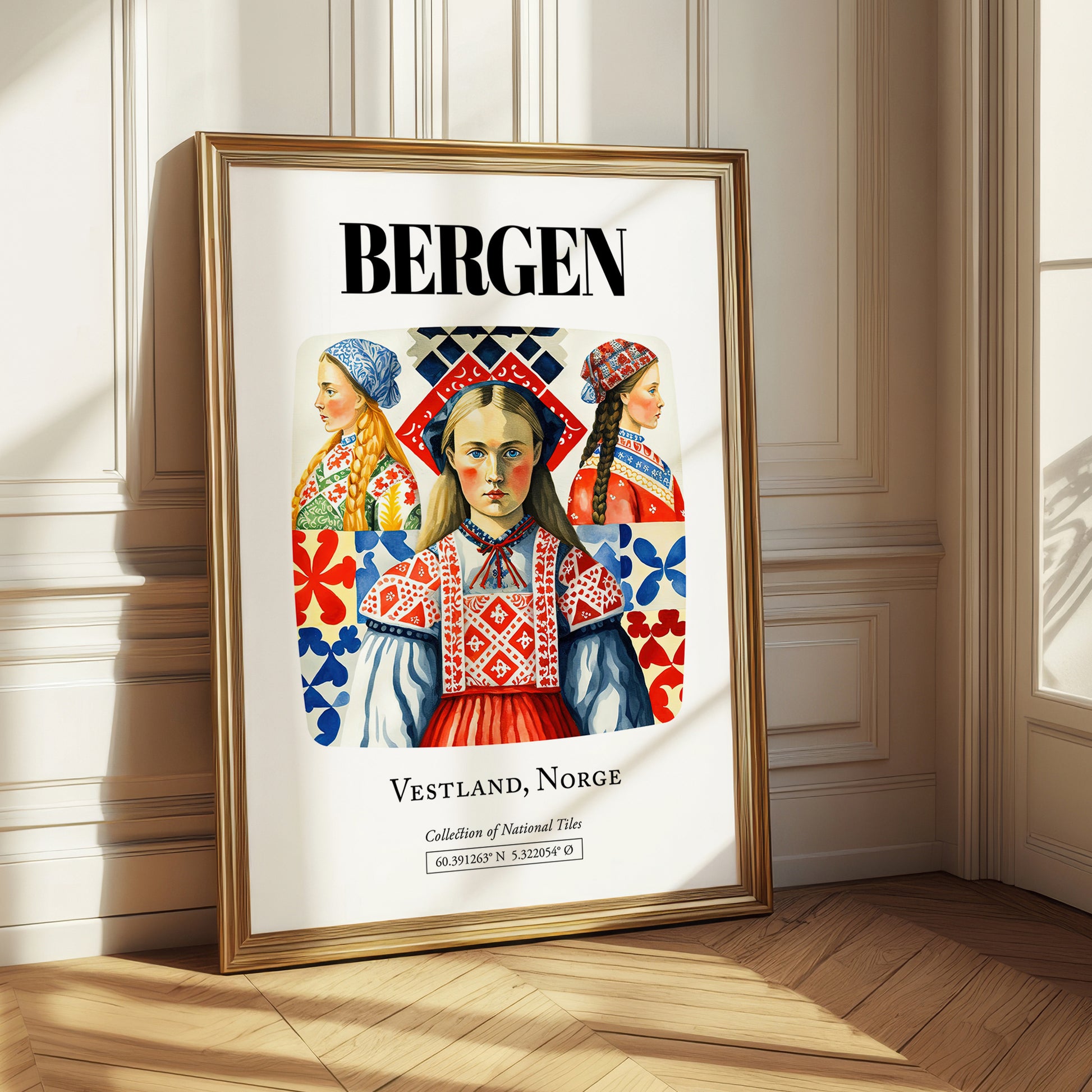 Bergen, Norway – Minimalist Travel Print, styled in a charming Paris street view