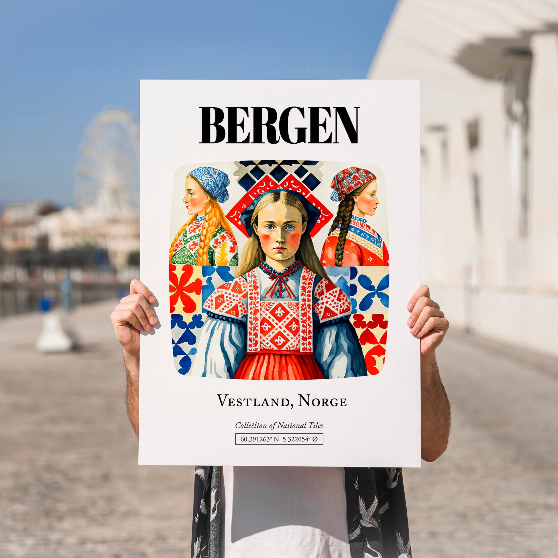 Bergen, Norway – Minimalist Travel Print, no-text version framed in wood