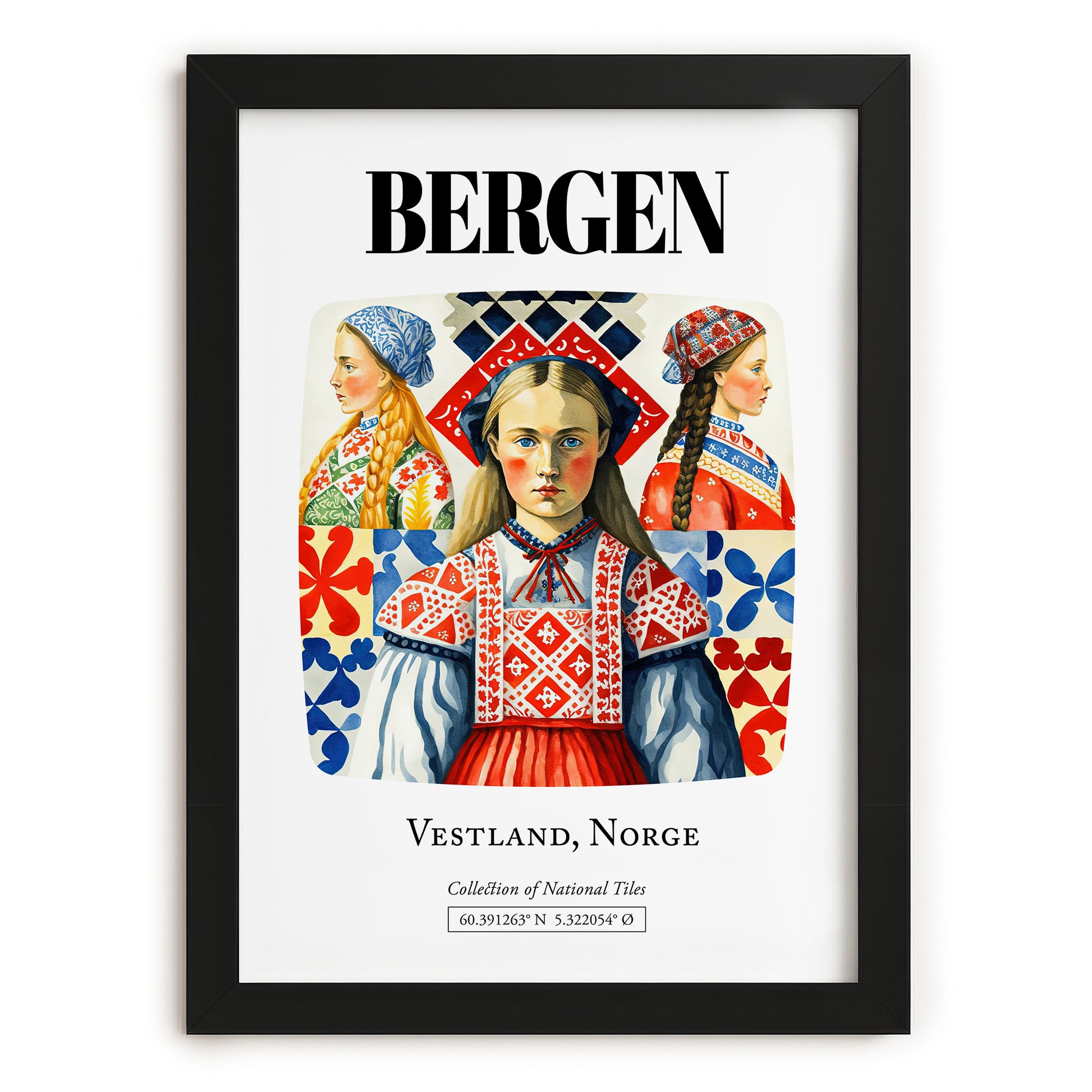 Bergen, Norway – Minimalist Travel Print, in sleek black frame