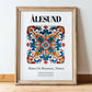 Ålesund, Norway – Travel Poster, in wooden frame leaning on the floor