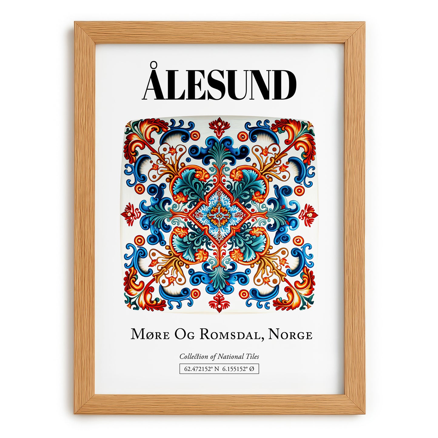 Ålesund, Norway – Travel Poster, set in oak frame