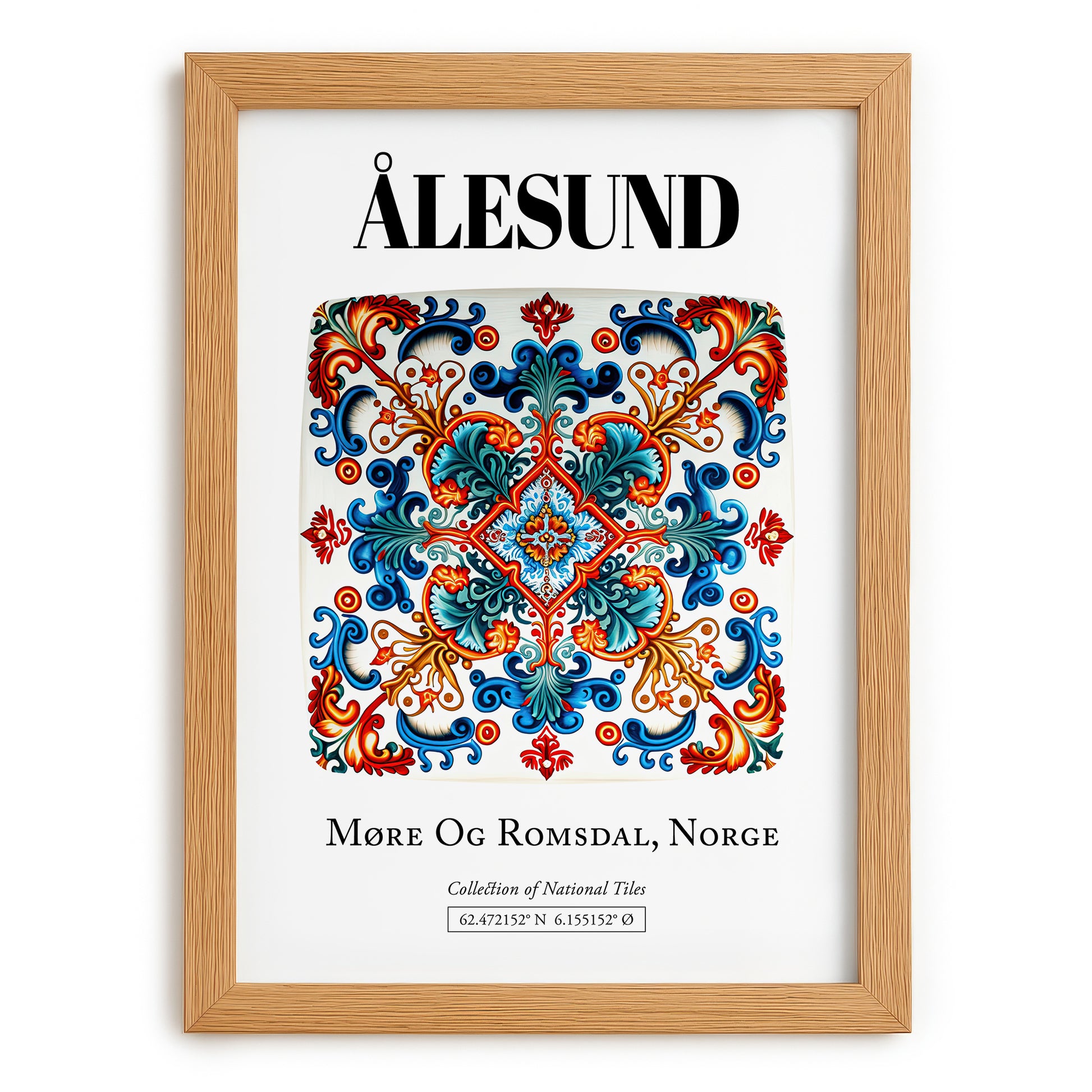 Ålesund, Norway – Travel Poster, set in oak frame