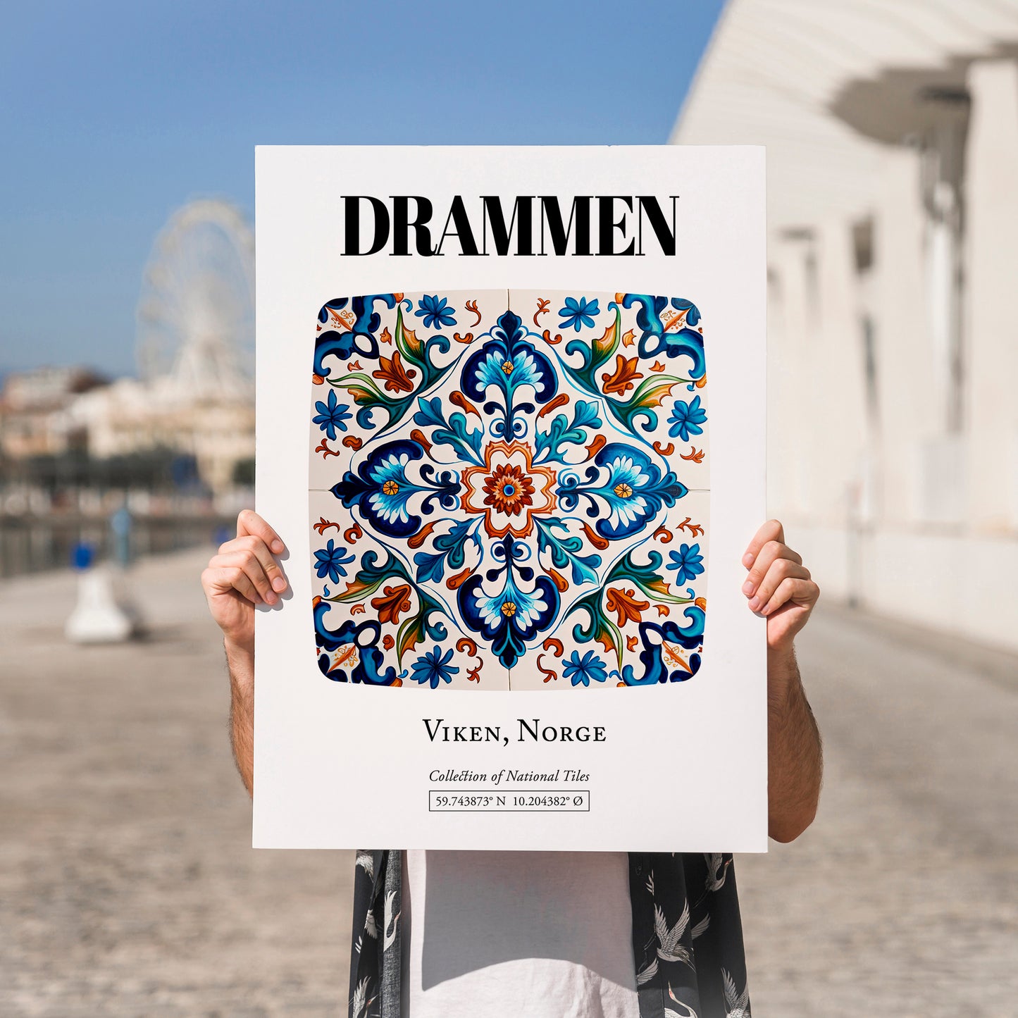 Drammen, Norway – Travel Poster, no-text version framed in wood