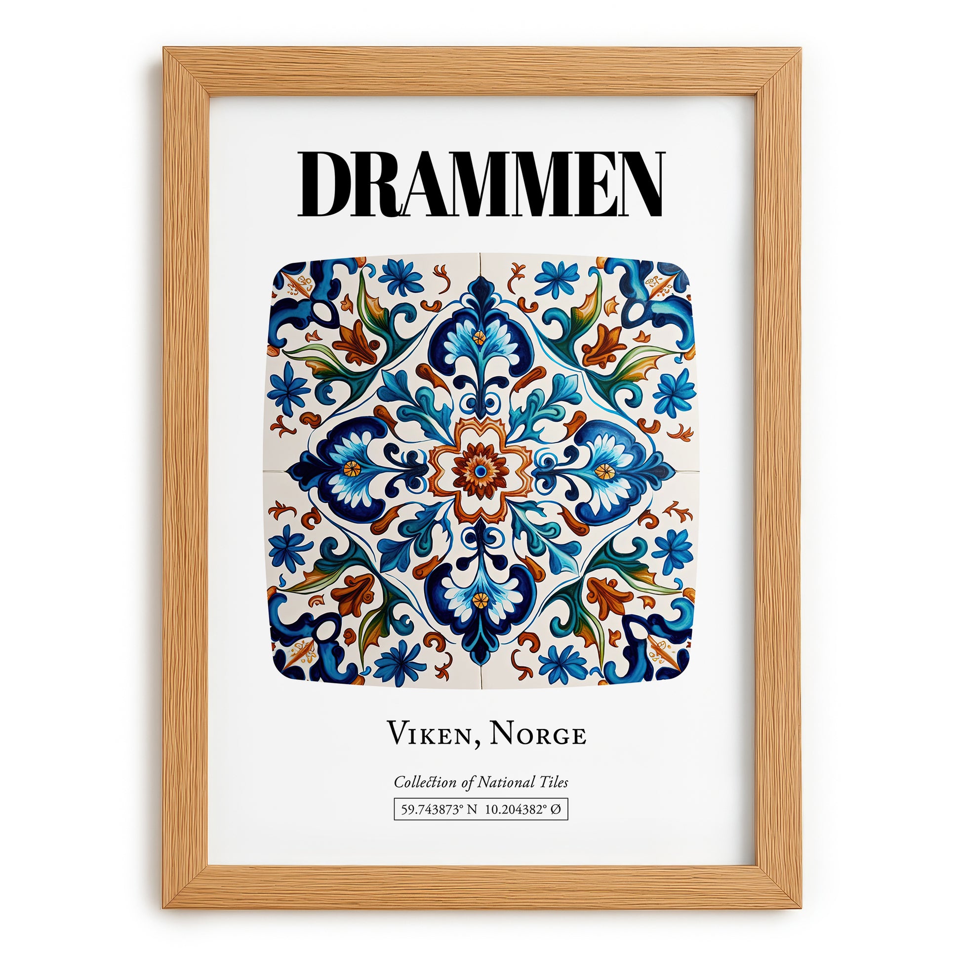 Drammen, Norway – Travel Poster, set in oak frame
