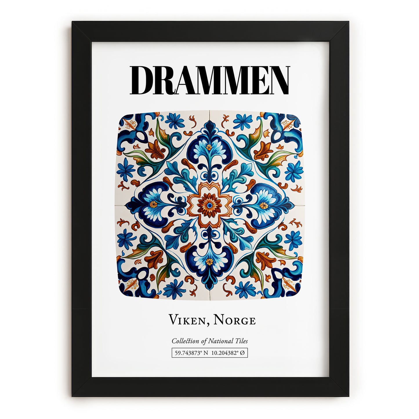Drammen, Norway – Travel Poster, in sleek black frame
