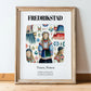 Fredrikstad, Norway – Travel Poster, in wooden frame leaning on the floor