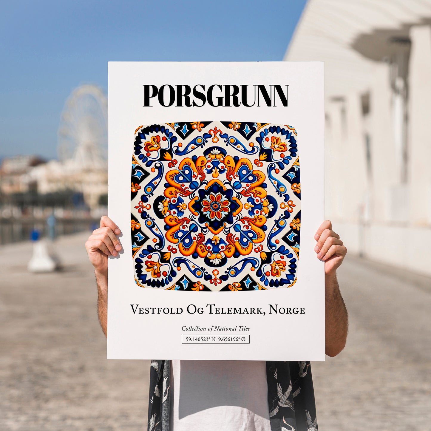 Porsgrunn, Norway – National Pride Wall Decor, no-text version framed in wood