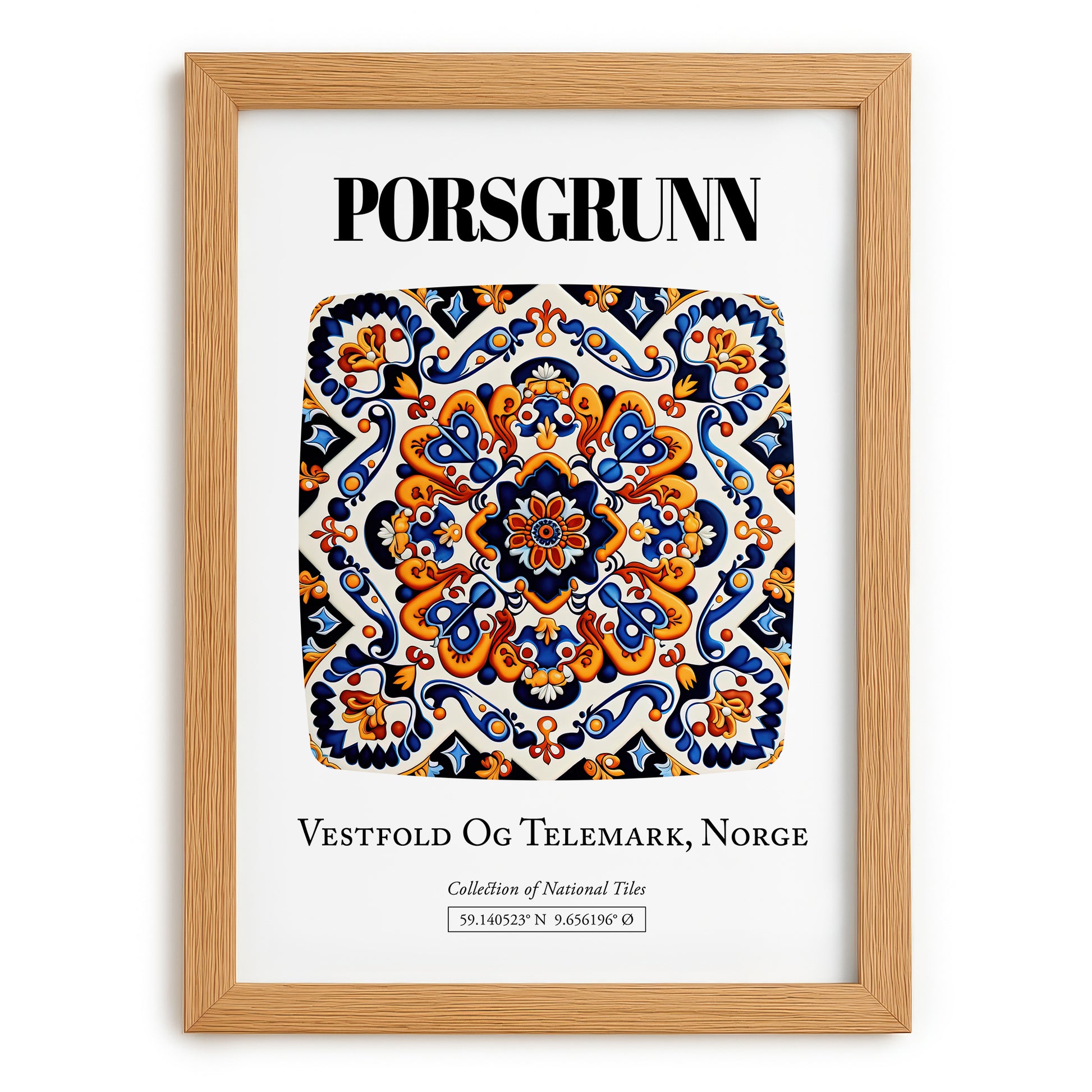 Porsgrunn, Norway – National Pride Wall Decor, set in oak frame