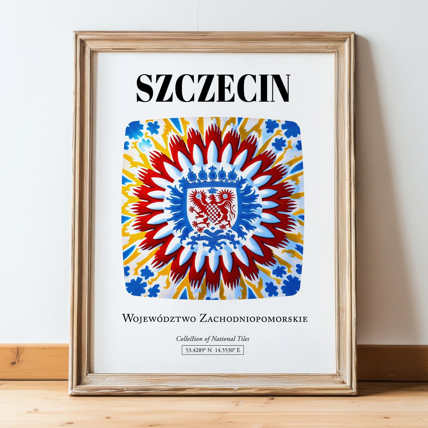 Szczecin, Poland – Travel Wall Art, in wooden frame leaning on the floor