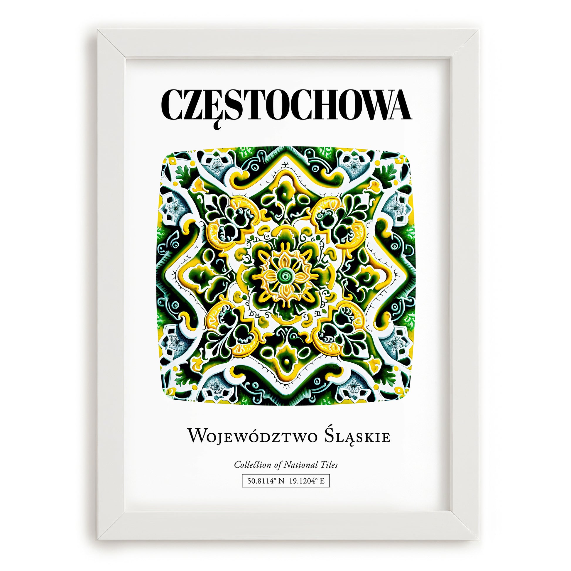 Częstochowa, Poland – Travel Poster, placed in minimal white frame