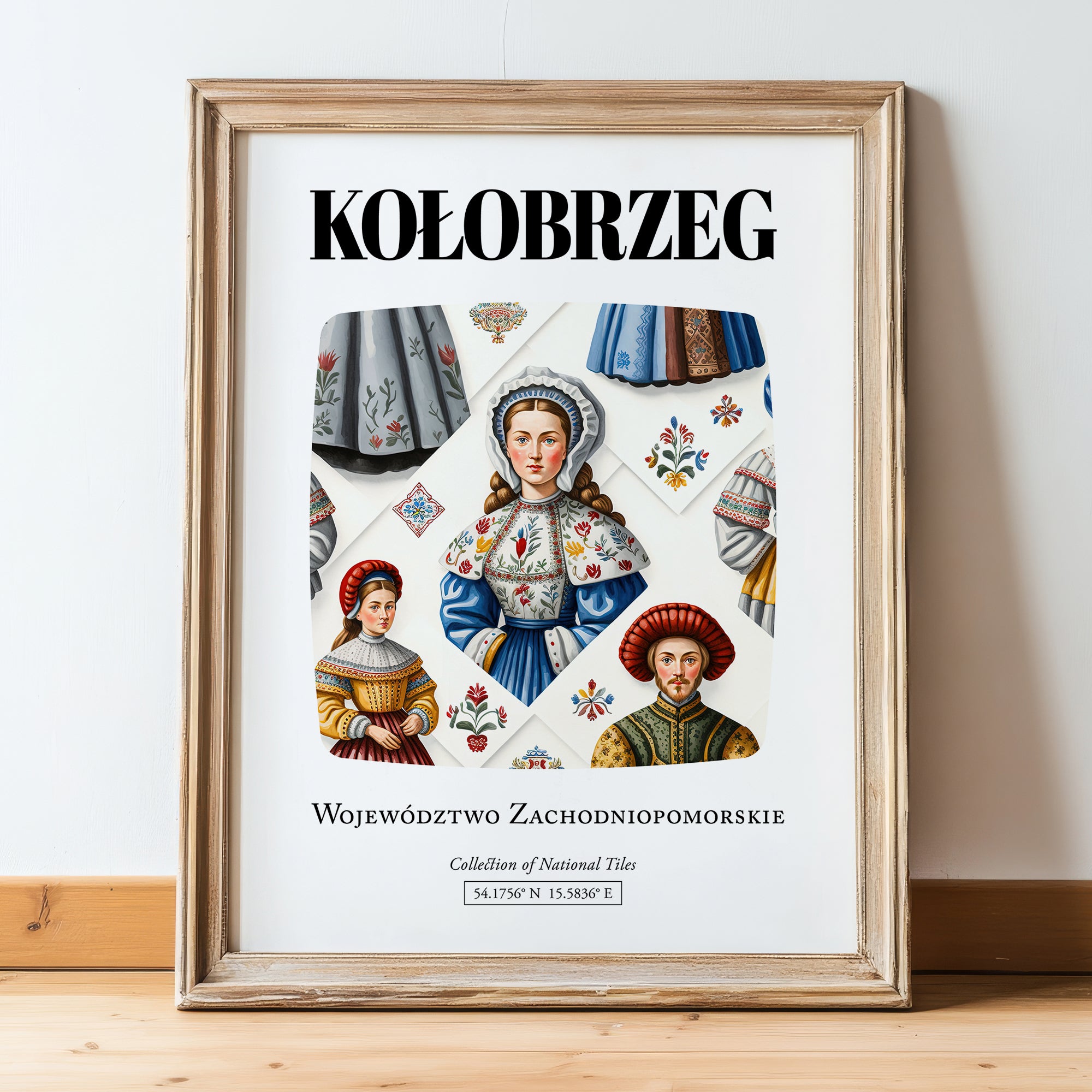 Kołobrzeg, Poland – Travel Wall Decor, in wooden frame leaning on the floor