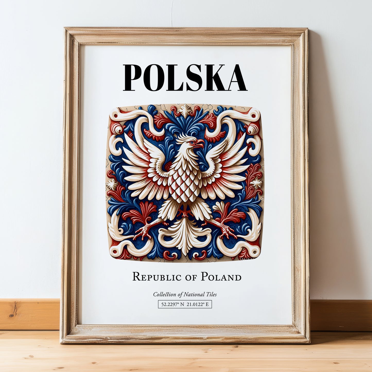 Polska, Poland – Travel Poster, in wooden frame leaning on the floor