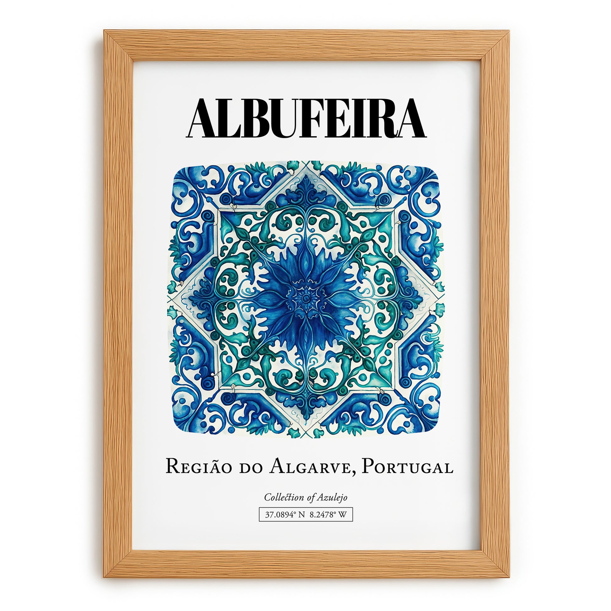Albufeira, Portugal – Travel Print, set in oak frame