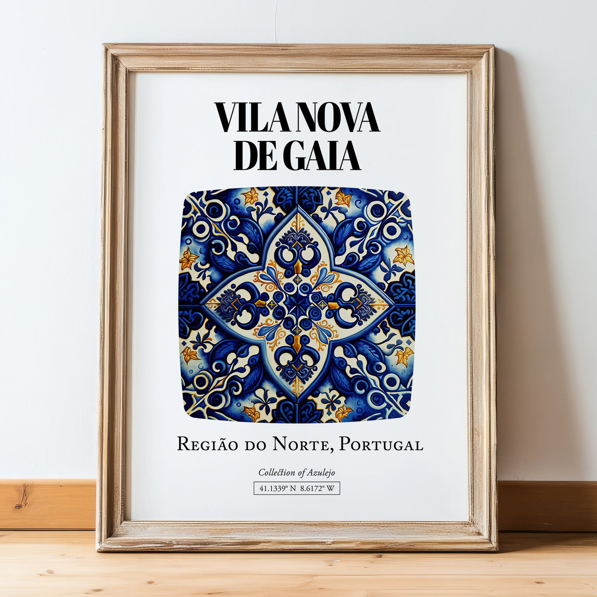 Vila Nova De Gaia, Portugal – Travel Wall Art, in wooden frame leaning on the floor