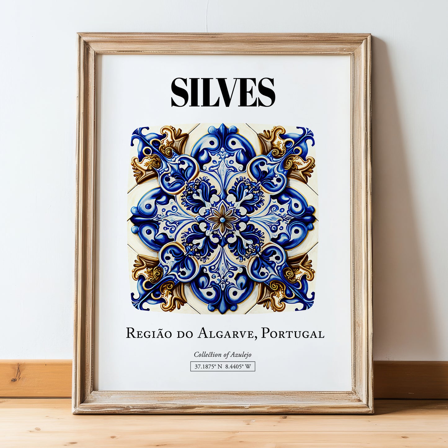Silves, Portugal – Travel Poster, in wooden frame leaning on the floor