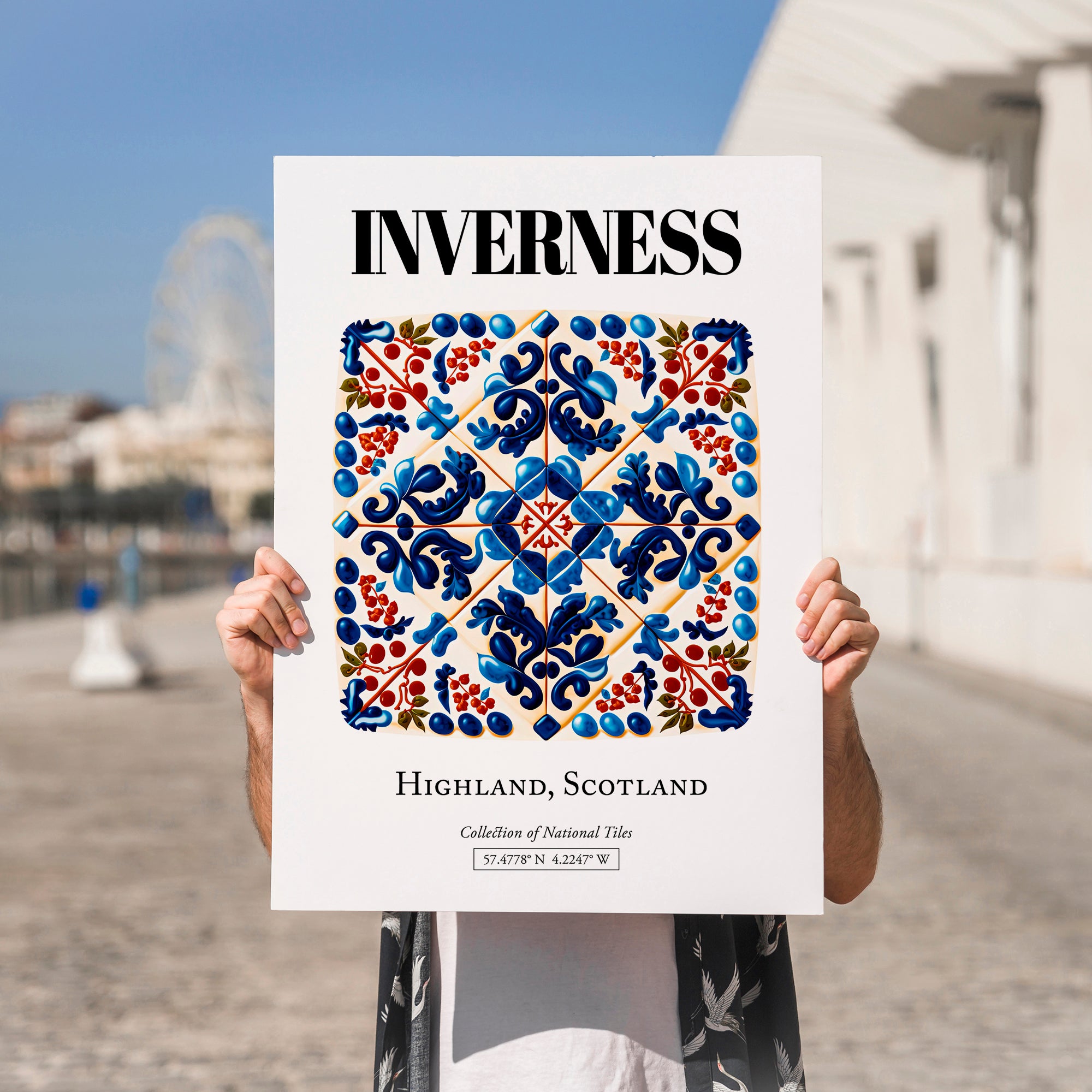 Inverness, Scotland – Cityscape Wall Art, no-text version framed in wood