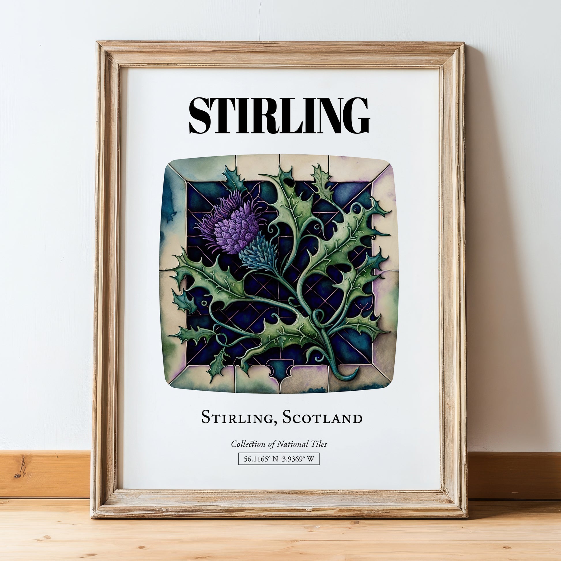 Stirling, Scotland – Travel Print, in wooden frame leaning on the floor