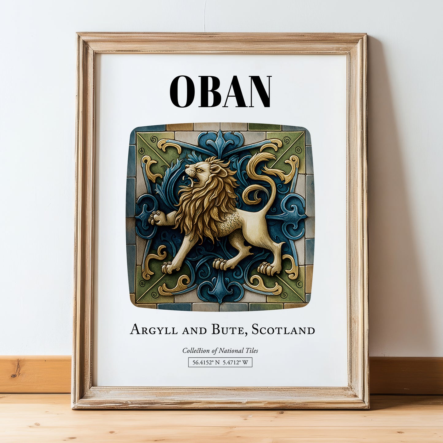 Oban, Scotland – Travel Wall Art, in wooden frame leaning on the floor