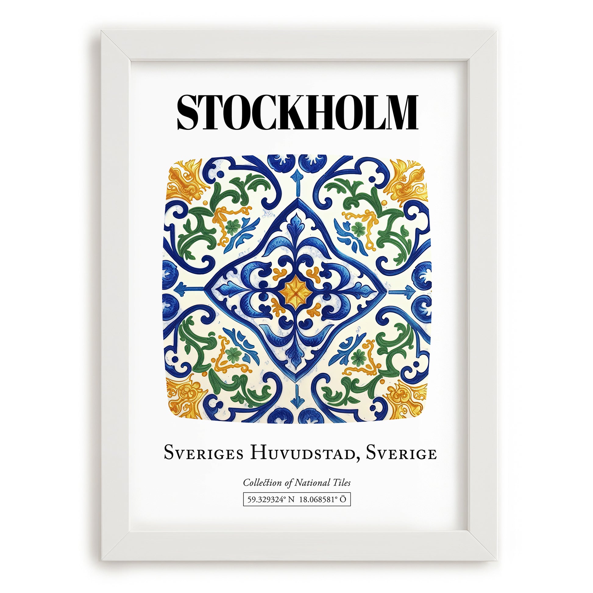 Stockholm, Sweden – Travel Wall Art, placed in minimal white frame
