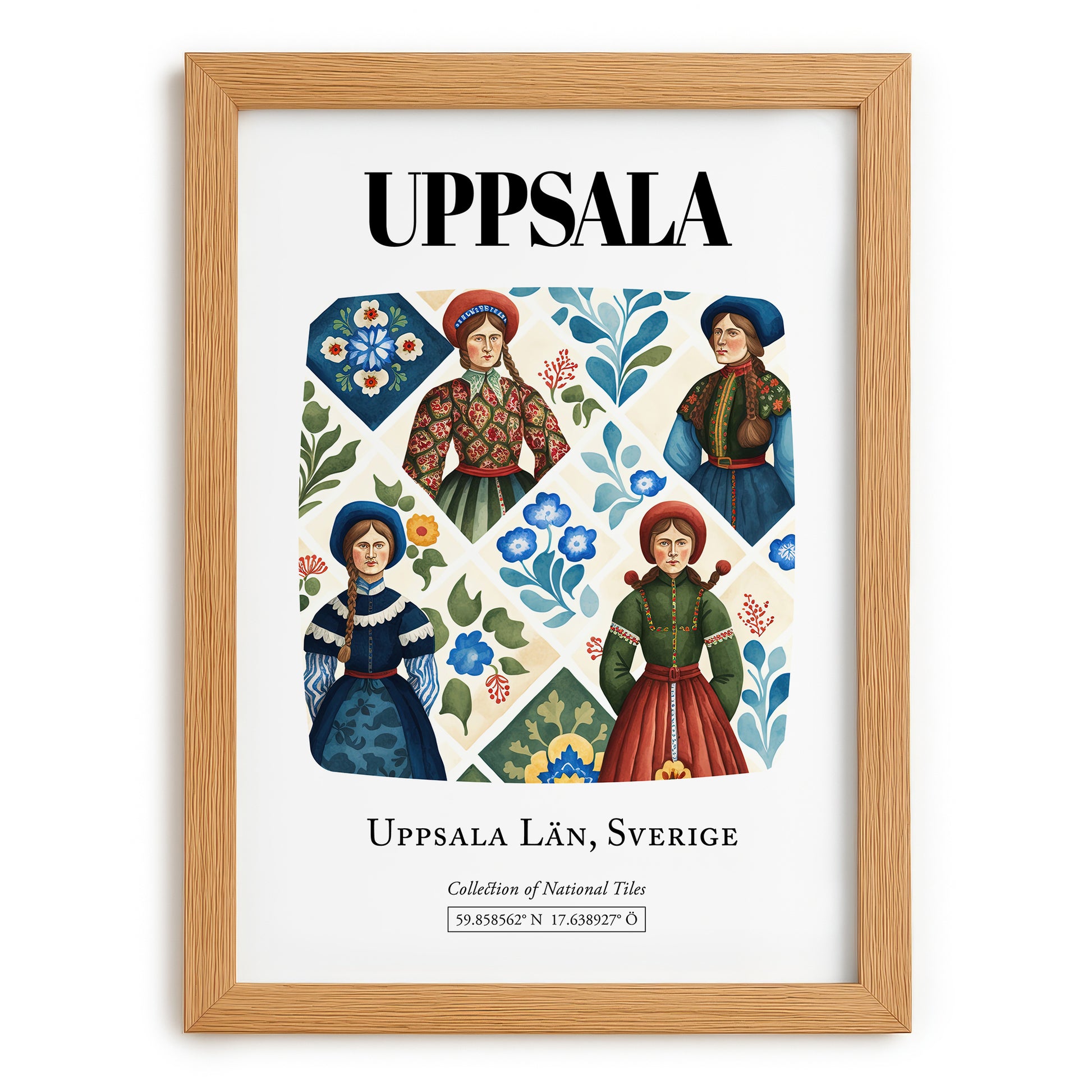 Uppsala, Sweden – Travel Poster, set in oak frame