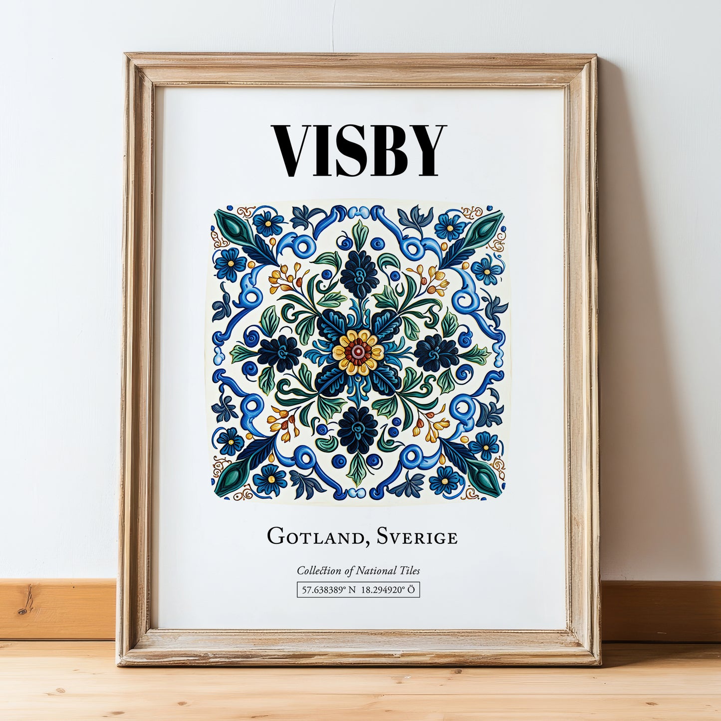 Visby, Sweden – Travel Poster, in wooden frame leaning on the floor