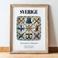Sverige, Sweden – Away From Home Poster, in wooden frame leaning on the floor