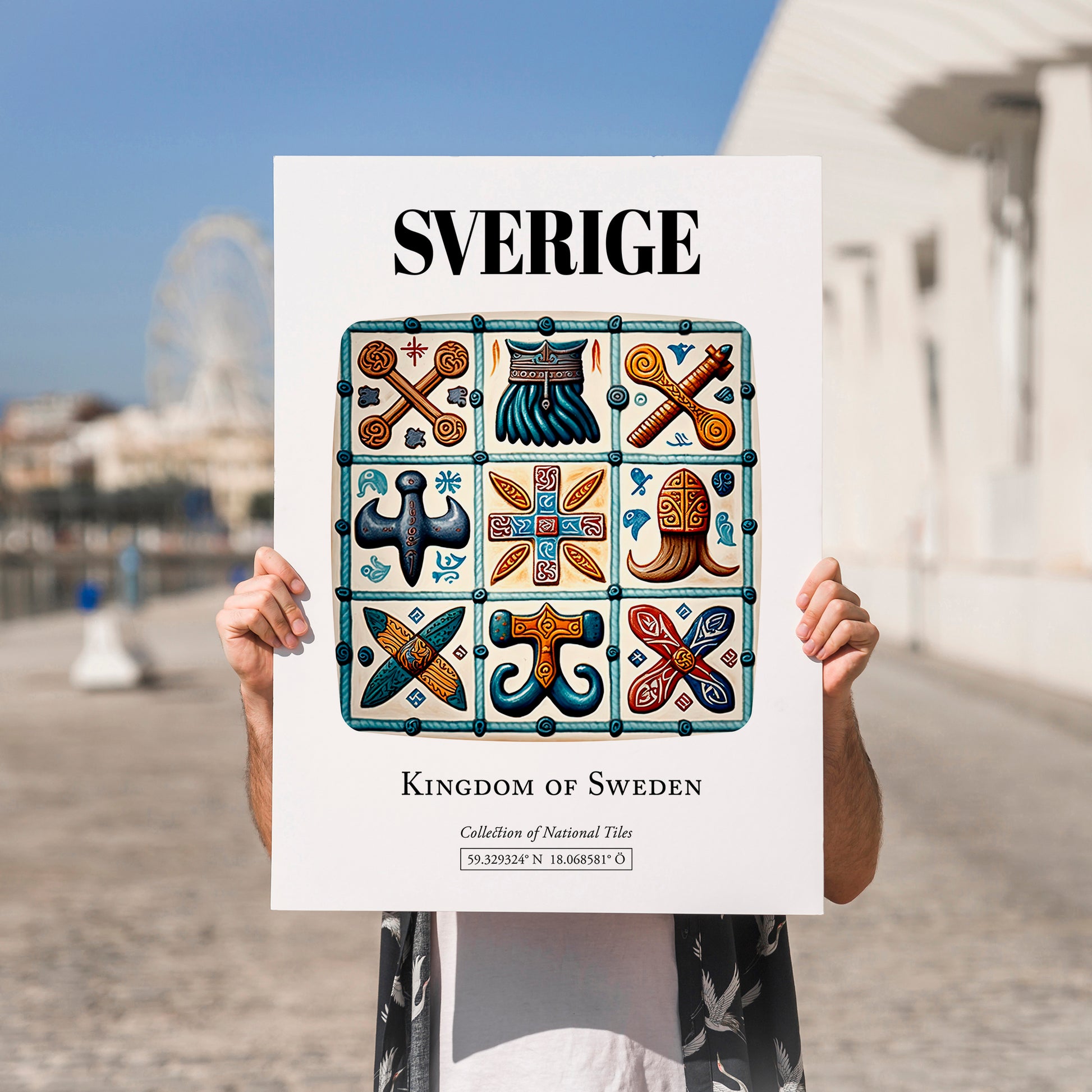 Sverige, Sweden – Away From Home Poster, no-text version framed in wood