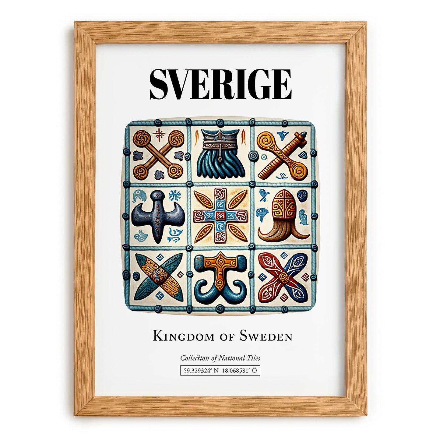Sverige, Sweden – Away From Home Poster, set in oak frame