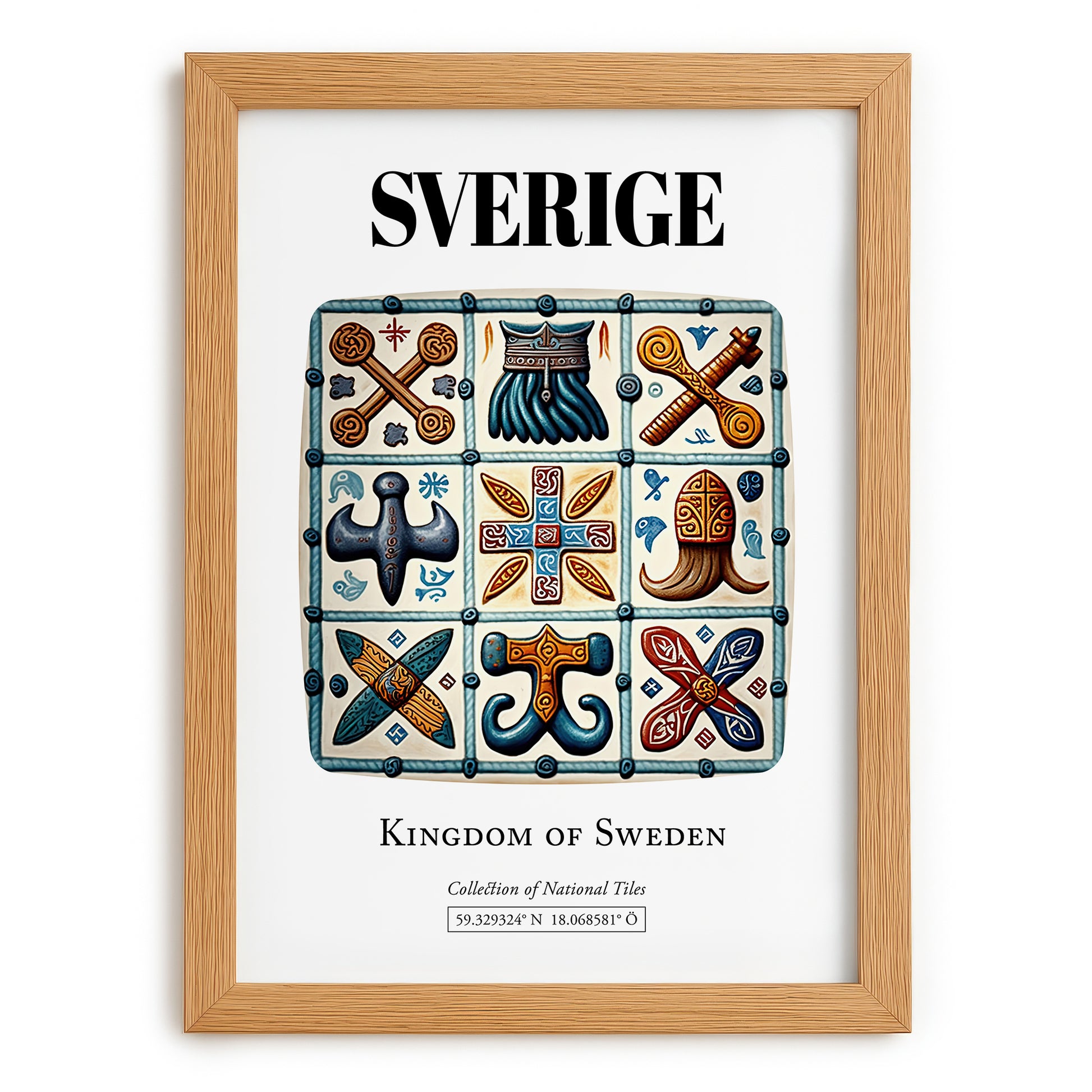 Sverige, Sweden – Away From Home Poster, set in oak frame