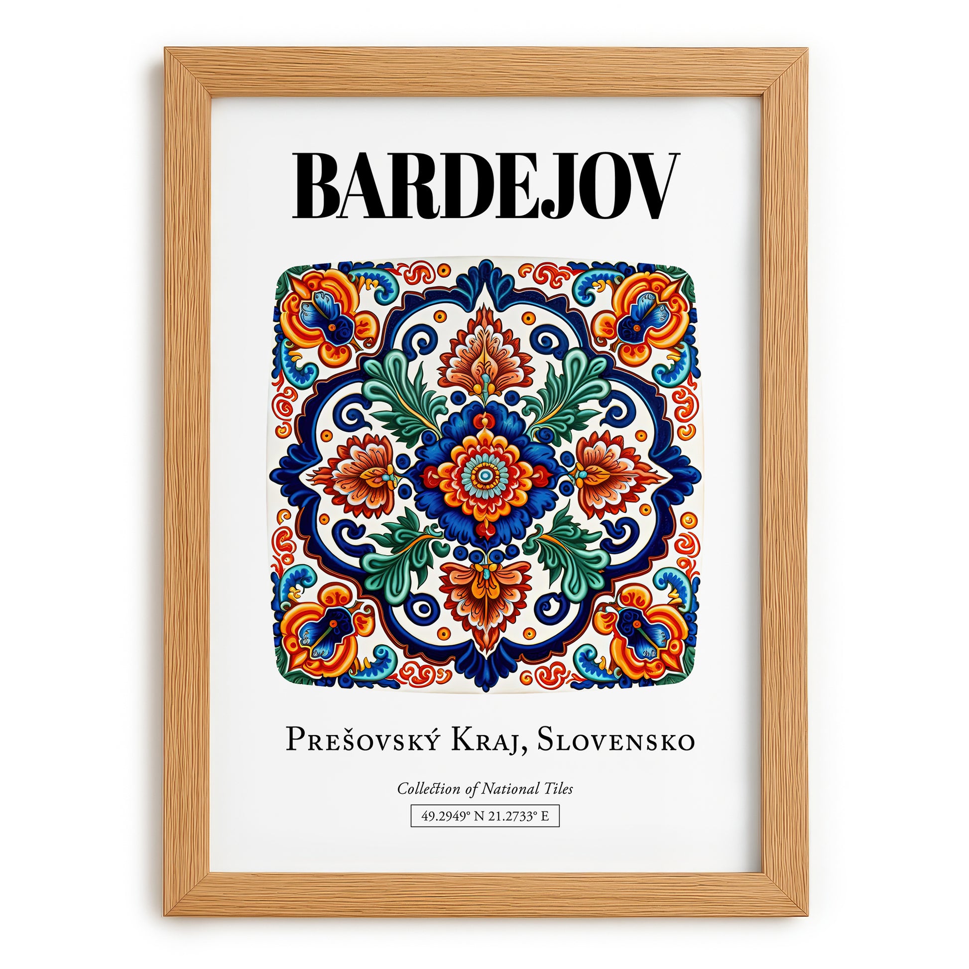 Bardejov, Slovakia – Travel Poster, set in oak frame