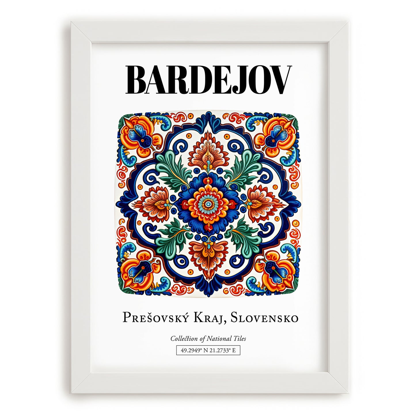 Bardejov, Slovakia – Travel Poster, placed in minimal white frame
