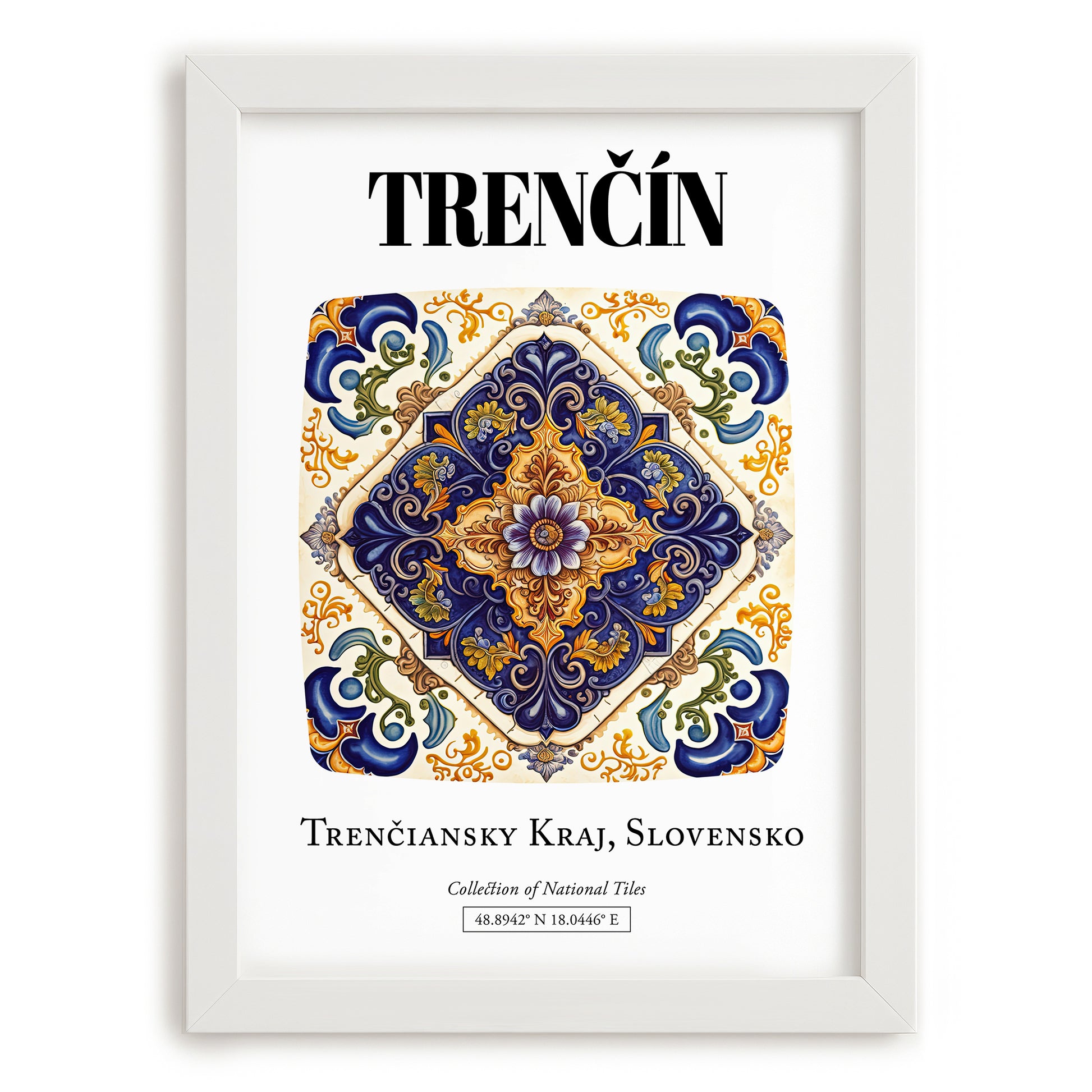 Trenčín, Slovakia – Travel Poster, placed in minimal white frame